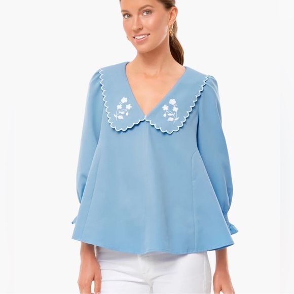 NWT Tuckernuck Cornflower Blue Emerson Embroidered Top - Picture 1 of 9